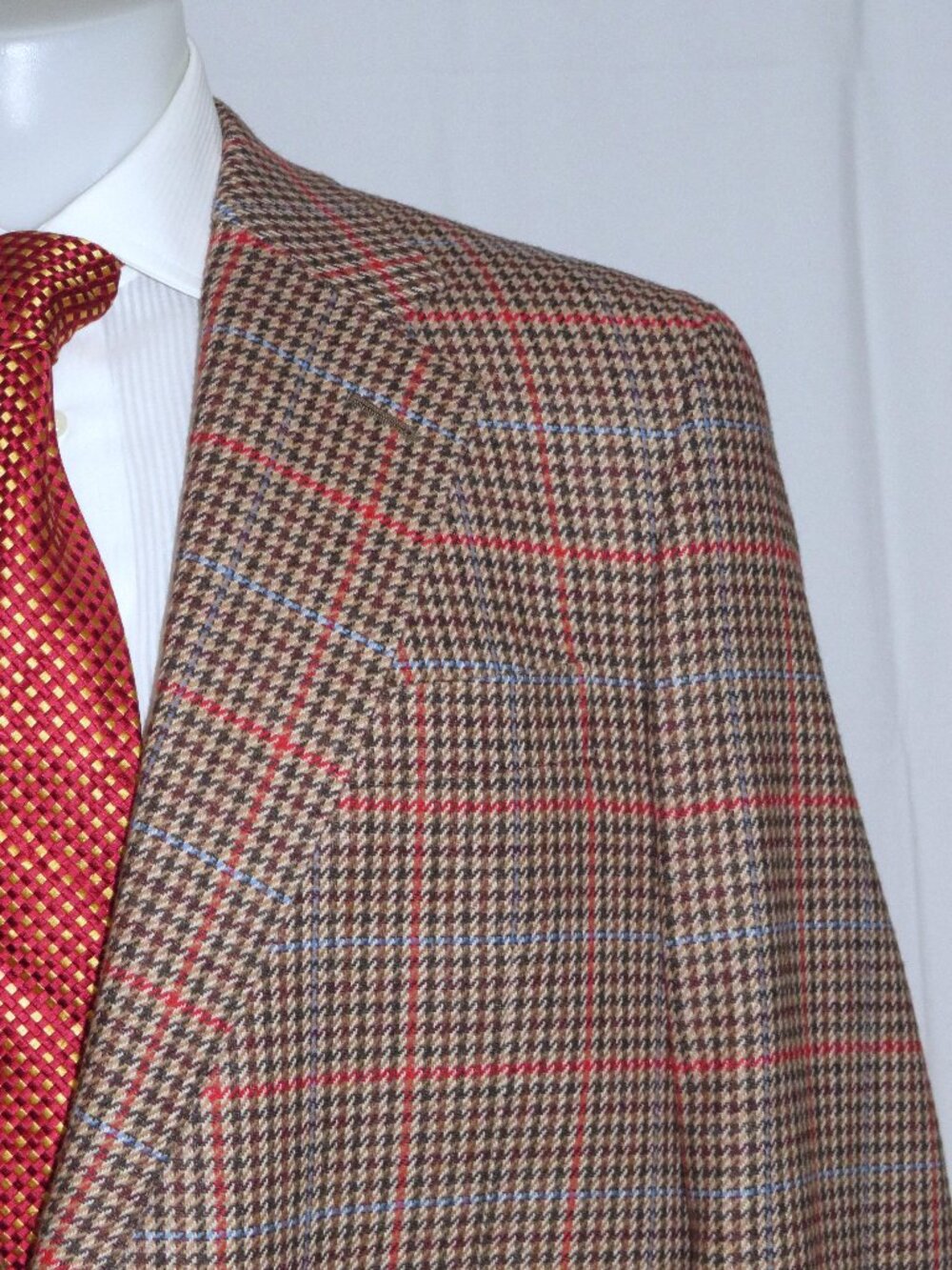 Manolo Costa Brown Guncheck Bespoke Portly Two Button Sport Coat 44R